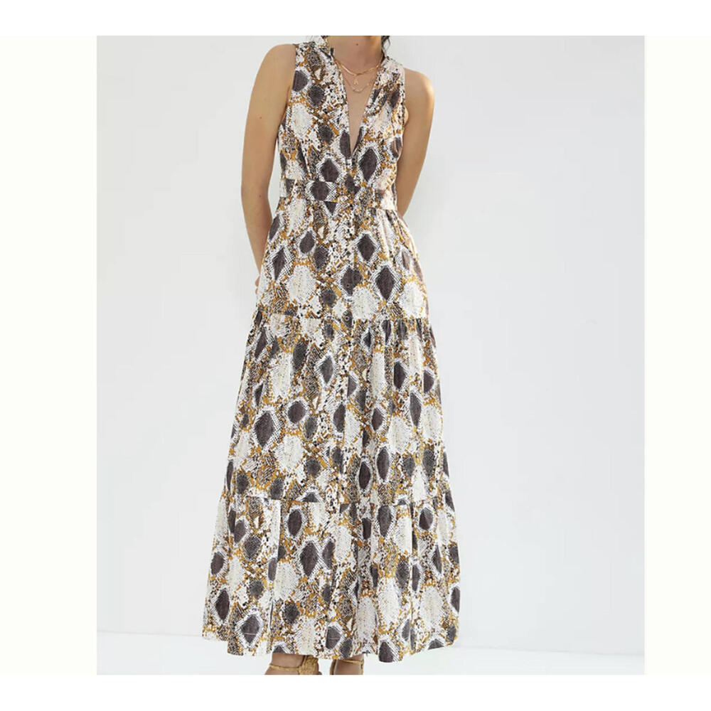 MAEVE ANTHROPOLOGIE brown snakeskin maxi dress sz 2